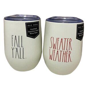 Rae Dunn Wine Tumblers! "SWEATER WEATHER" & "FALL Y'ALL" Set of 2 NEW With Tags!